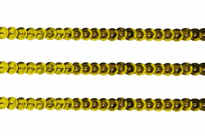 Пайетки "ОмТекс" на нитях, SILVER-BASE, 6 мм С / упак.73+/-1м, цв. А-1 - т.золото - купить в Великом Новгороде. Цена: 468.37 руб.