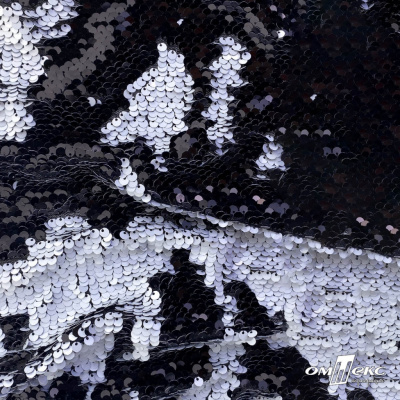 Трикотажное полотно, Сетка с пайетками, шир.130 см, #315, цв.-белый/чёрный - купить в Великом Новгороде. Цена 693.39 руб.