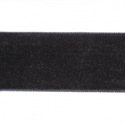 Лента бархатная нейлон, шир.25 мм, (упак. 45,7м), цв.03-черный - купить в Великом Новгороде. Цена: 800.84 руб.