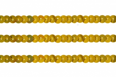 Пайетки "ОмТекс" на нитях, SILVER SHINING, 6 мм F / упак.91+/-1м, цв. 48 - золото - купить в Великом Новгороде. Цена: 356.19 руб.