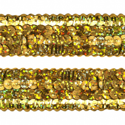 Тесьма с пайетками D16, шир. 20 мм/уп. 25+/-1 м, цвет золото - купить в Великом Новгороде. Цена: 786.13 руб.